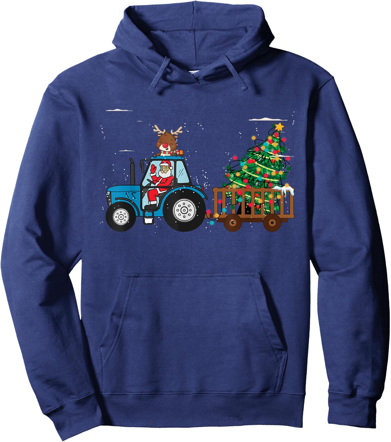 Christmas Farm Tractor Xmas Tree Lights Santa Hat Farmer Hoodie - Hoodie | Navy