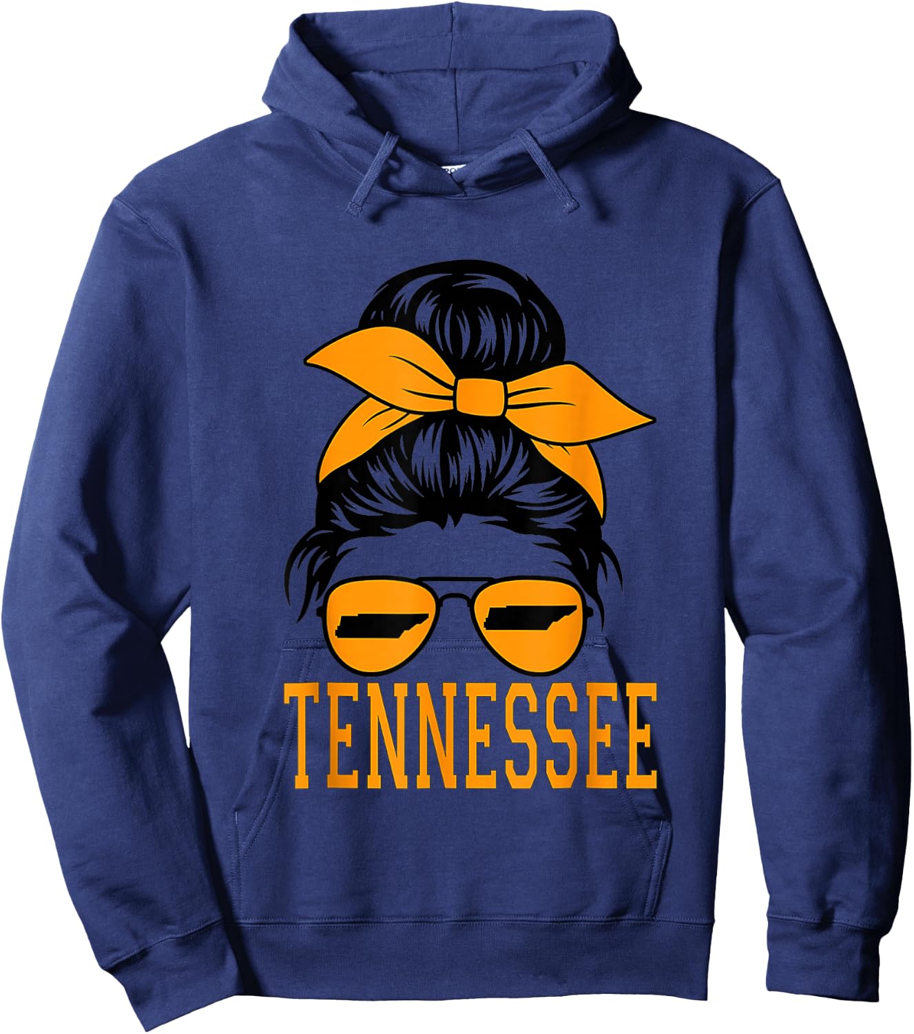 Tennessee State Kids Orange USA Messy Bun Hair TN Hoodie - Hoodie | Navy