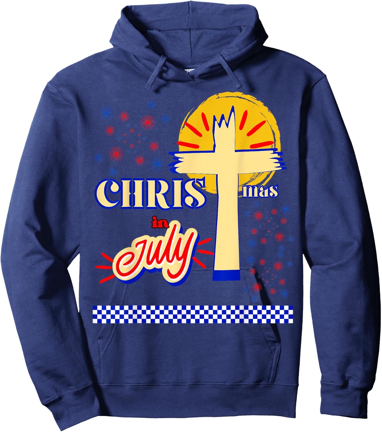 Retro Christmas In July Christian Jesus God Summer Beach BBQ Men Women Kids Hoodie - Hoodie | Navy