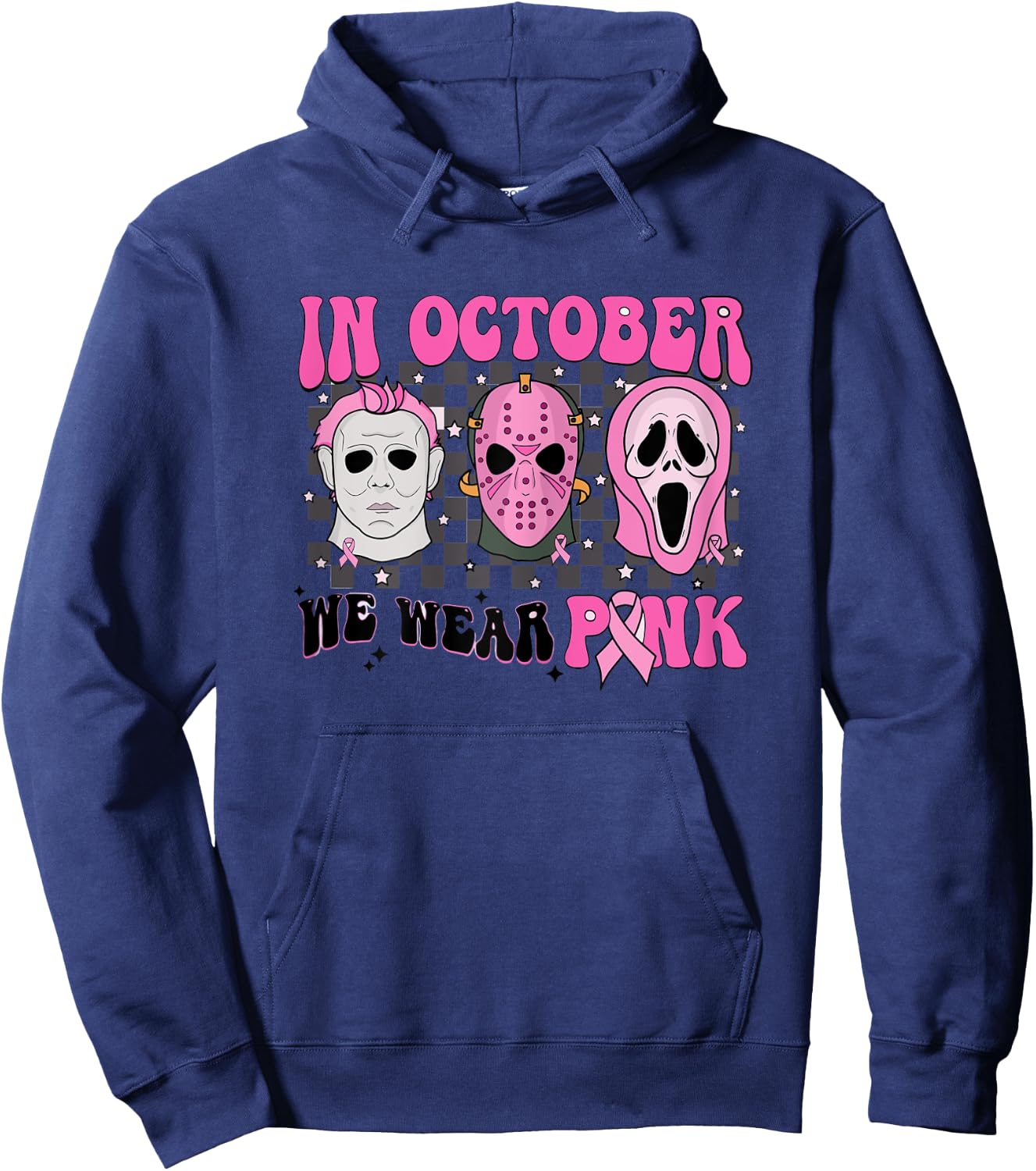 Pink Breast Cancer Awareness Scream Halloween Horror Retro Hoodie - Hoodie | Navy