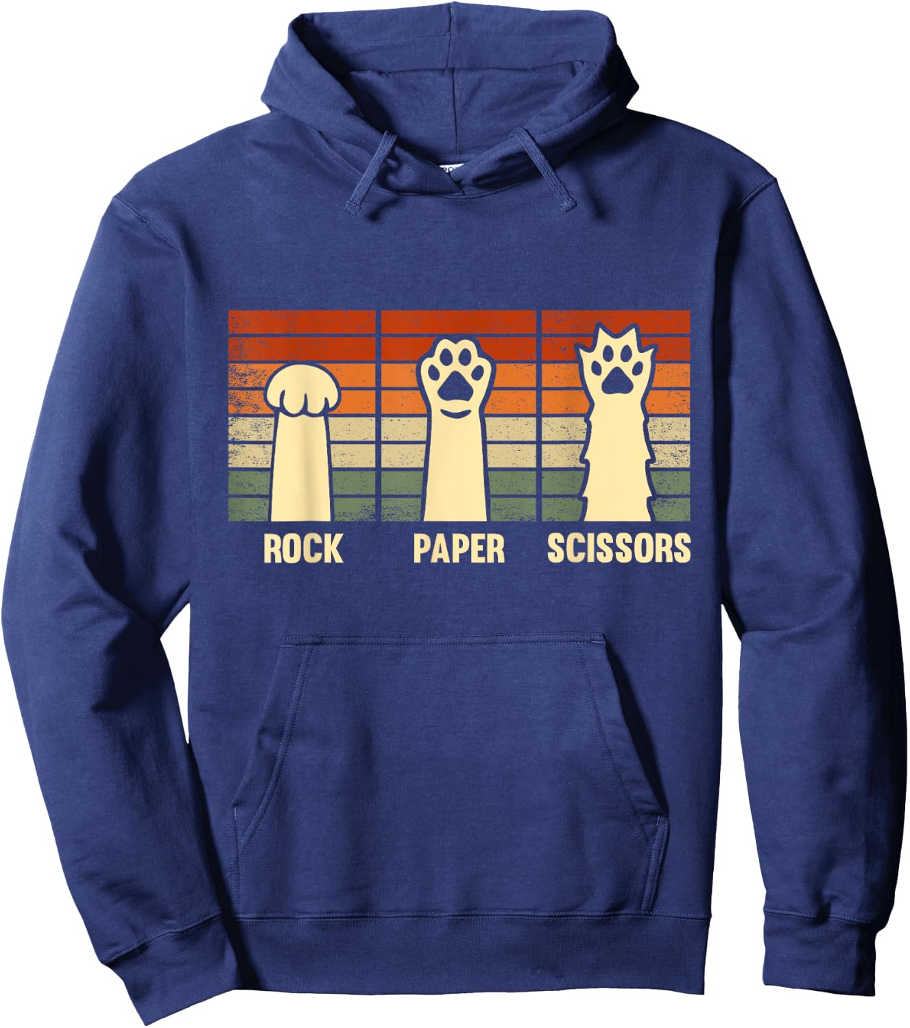 Rock Paper Scissors Hand Game Cute Paw Funny Cat Kids Hoodie - Hoodie | Navy
