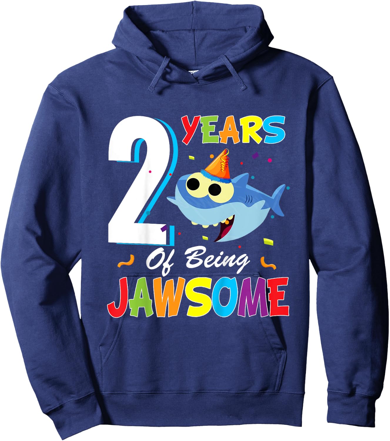 2 Years Old Boys Girls Gift Shark Jawsome 2nd Birthday Hoodie - Hoodie | Navy