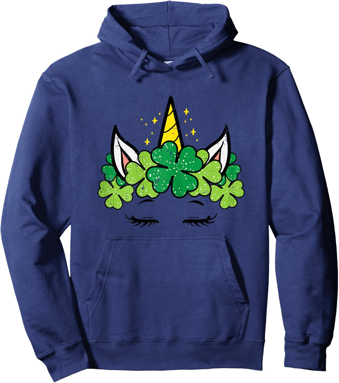 St Patricks Day Unicorn Face Shamrock Pattys Toddler Girls Hoodie - Hoodie | Navy