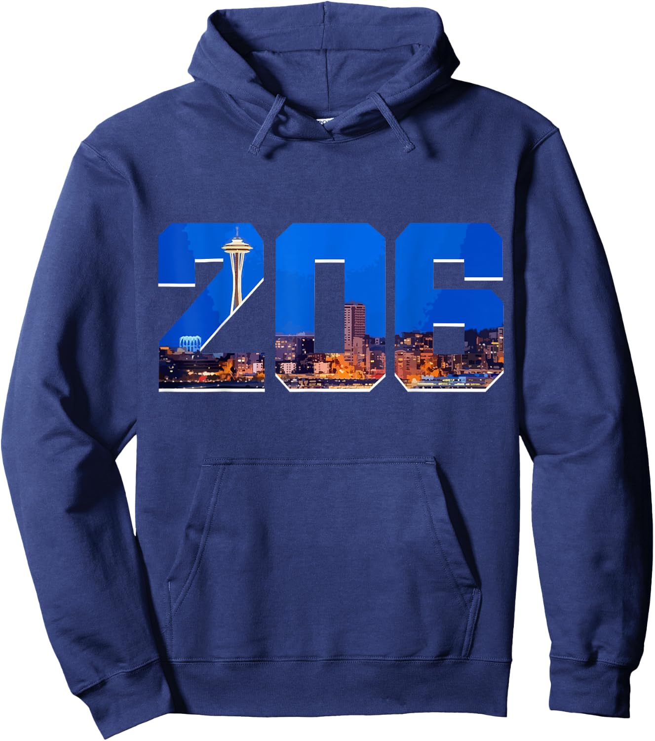 Seattle 206 Area Code Pride Skyline Washington Vintage Hoodie - Hoodie | Navy