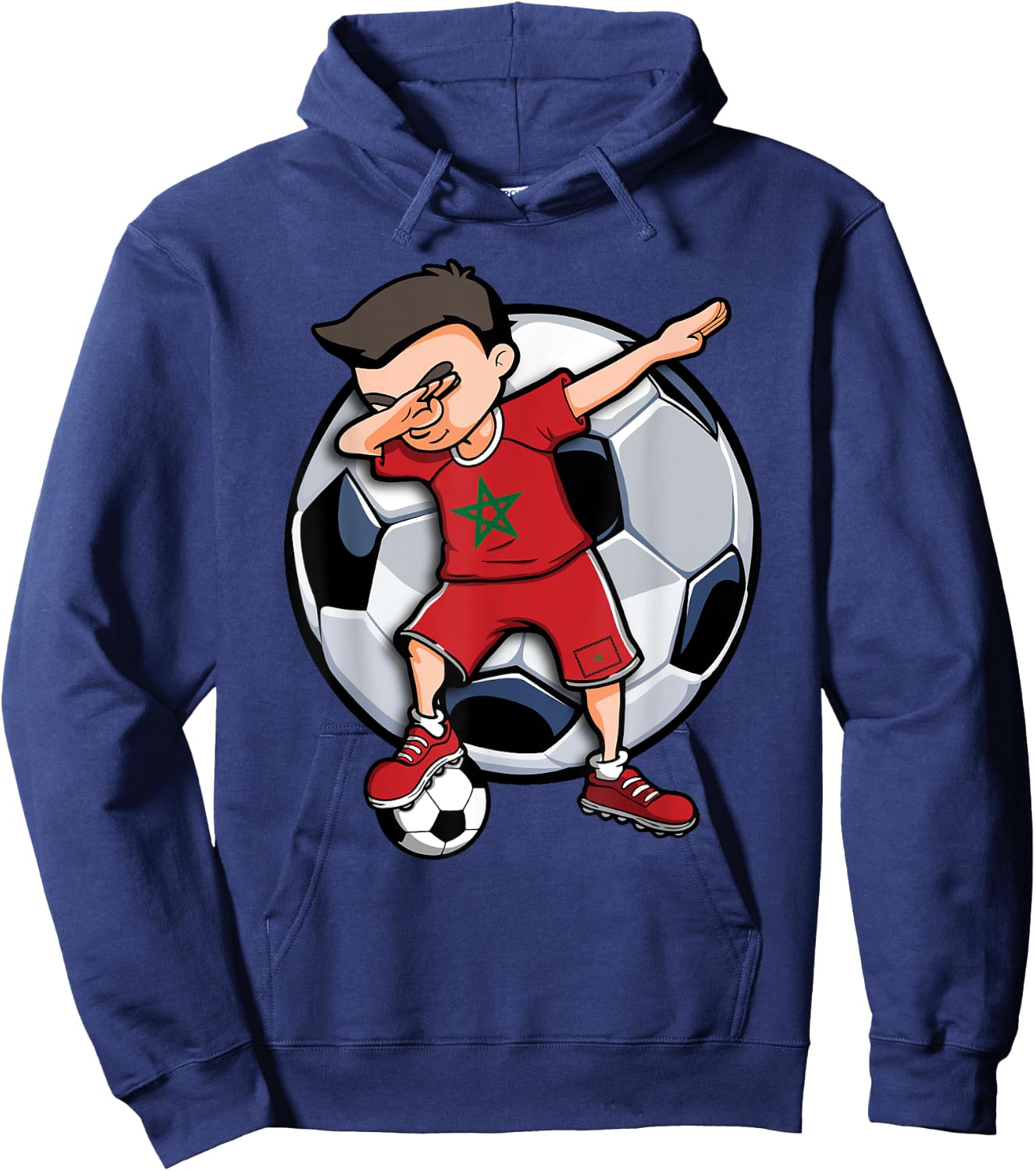Dabbing Soccer Boy Morocco Football Fan Jersey Moroccan Flag Hoodie - Hoodie | Navy