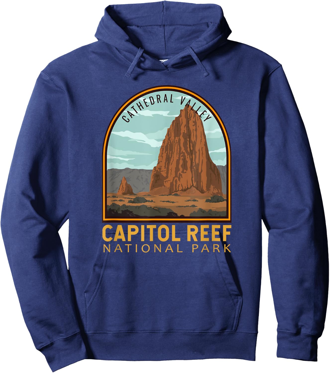 Capitol Reef National Park Cathedral Valley Vintage Emblem Hoodie - Hoodie | Navy