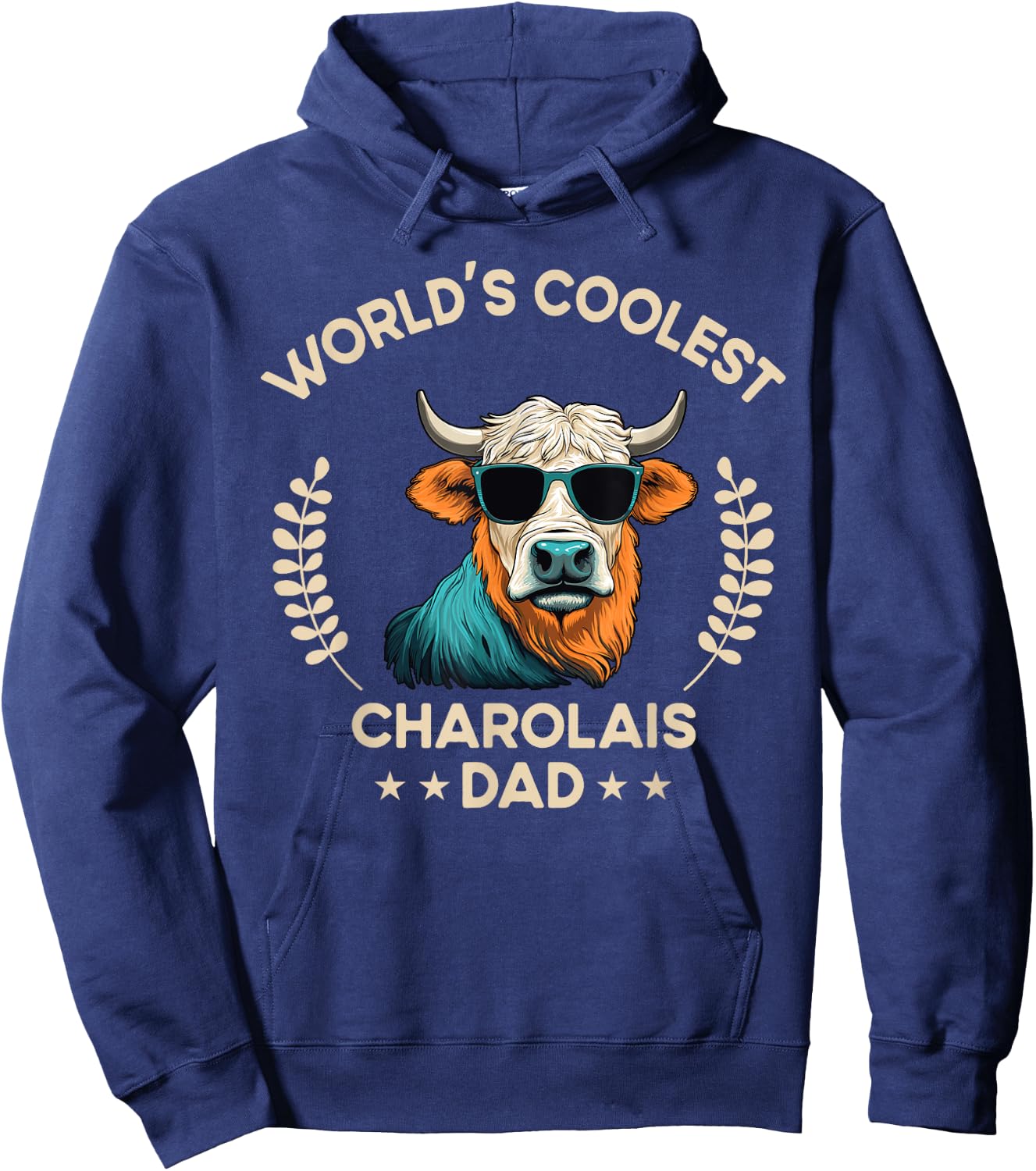 World's Coolest Cow Dad Papa - Men Farmer Charolais Hoodie - Hoodie | Navy