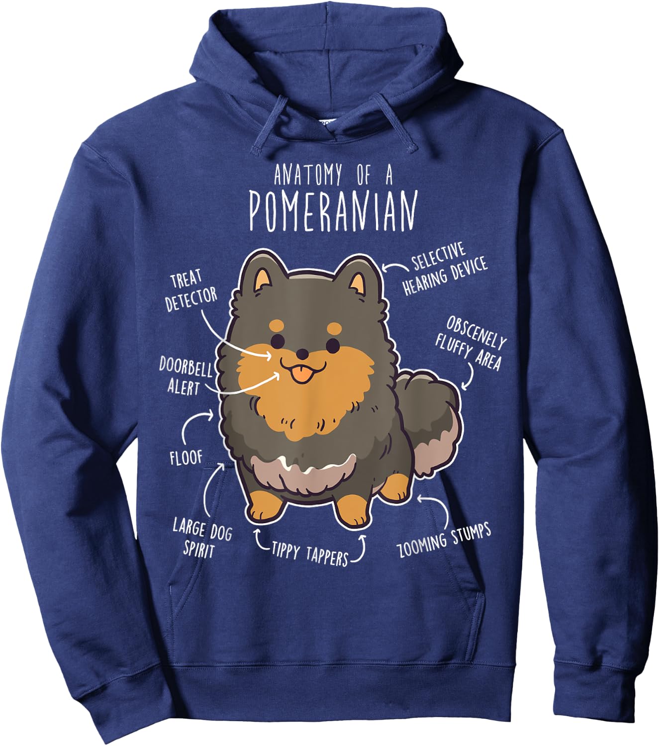 Black and Tan Pomeranian Dog Anatomy, Funny Cute Pet Pom Mom Hoodie - Hoodie | Navy