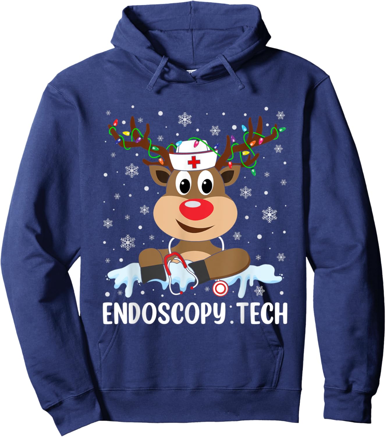 Love Tech Life Reindeer Xmas Endoscopy Tech Christmas Pajama Hoodie - Hoodie | Navy