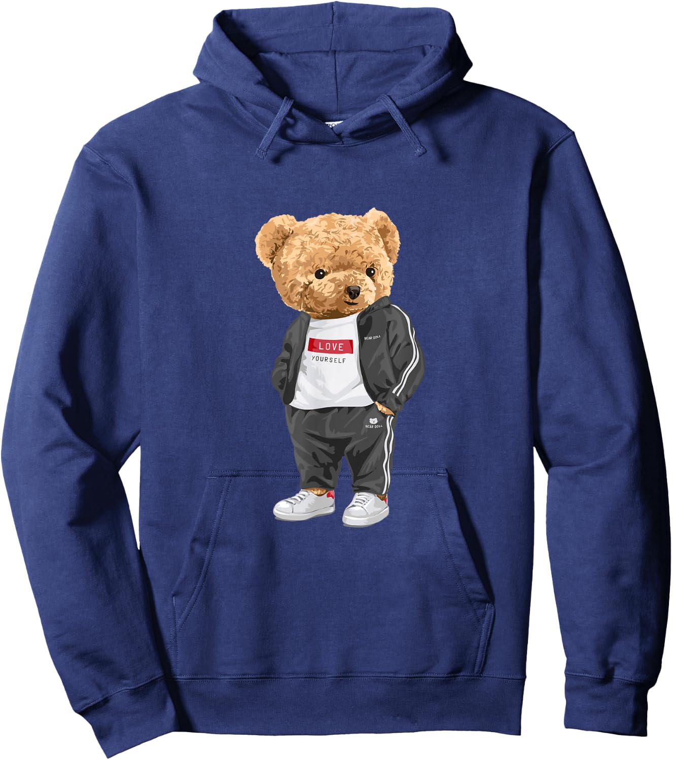 Love Yourself, Enjoy Wear Cool Illustration Teddy Bear Style Hoodie - Hoodie | Navy