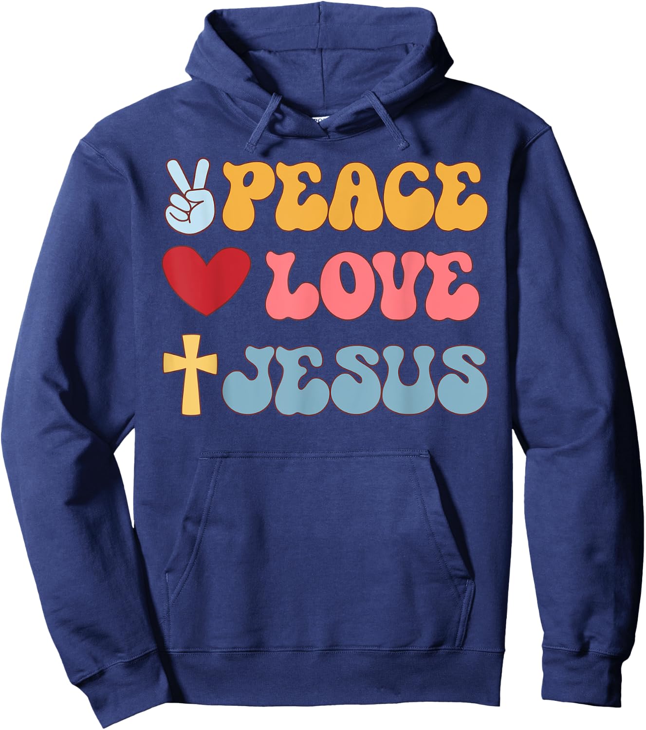 Groovy Peace Love Jesus Christian 70's Hippie Hoodie - Hoodie | Navy