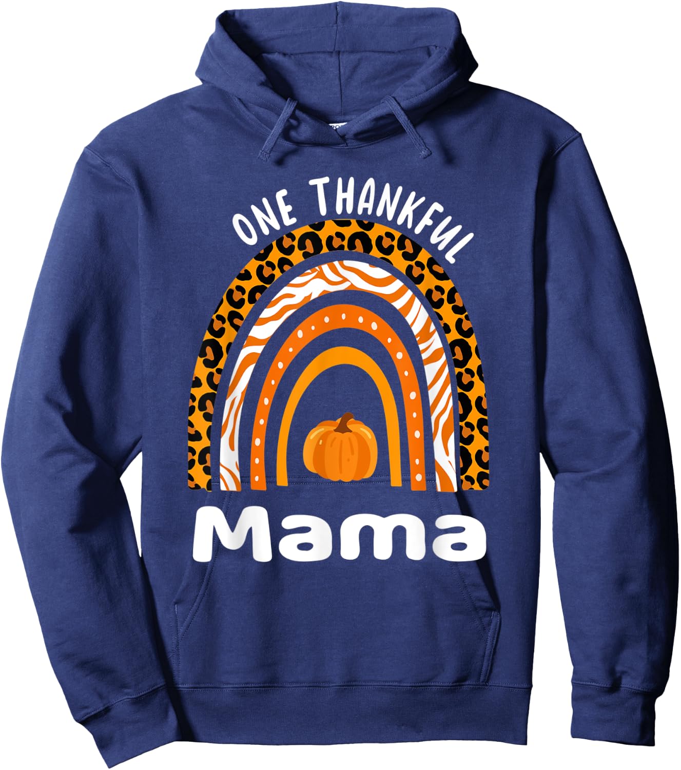 One Thankful Mom Thanksgiving Rainbow Fall Leopard Mama Hoodie - Hoodie | Navy