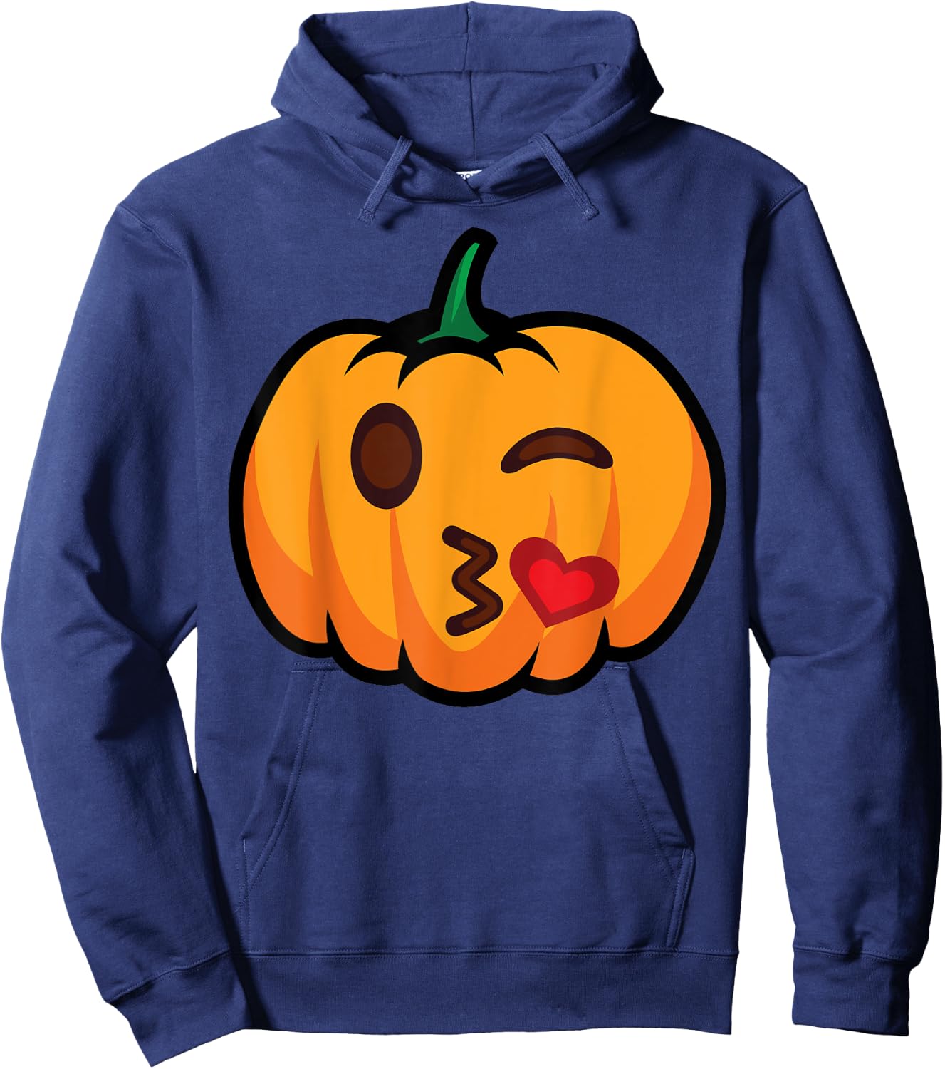 Pumpkin Emoji One Eye Open Wink Blow Kiss Love Funny Costume Hoodie - Hoodie | Navy