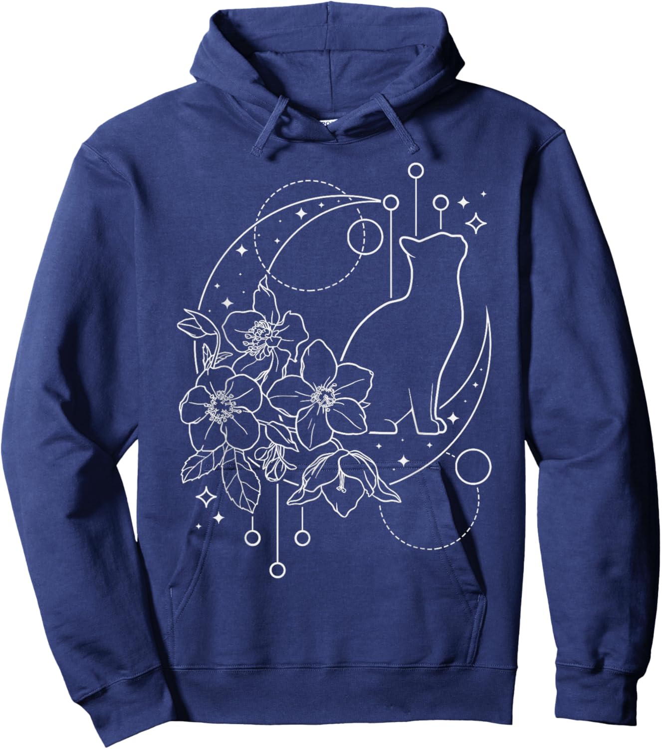 Astrology, Cat with Floral Crescent moon, Dream catcher Hoodie - Hoodie | Navy
