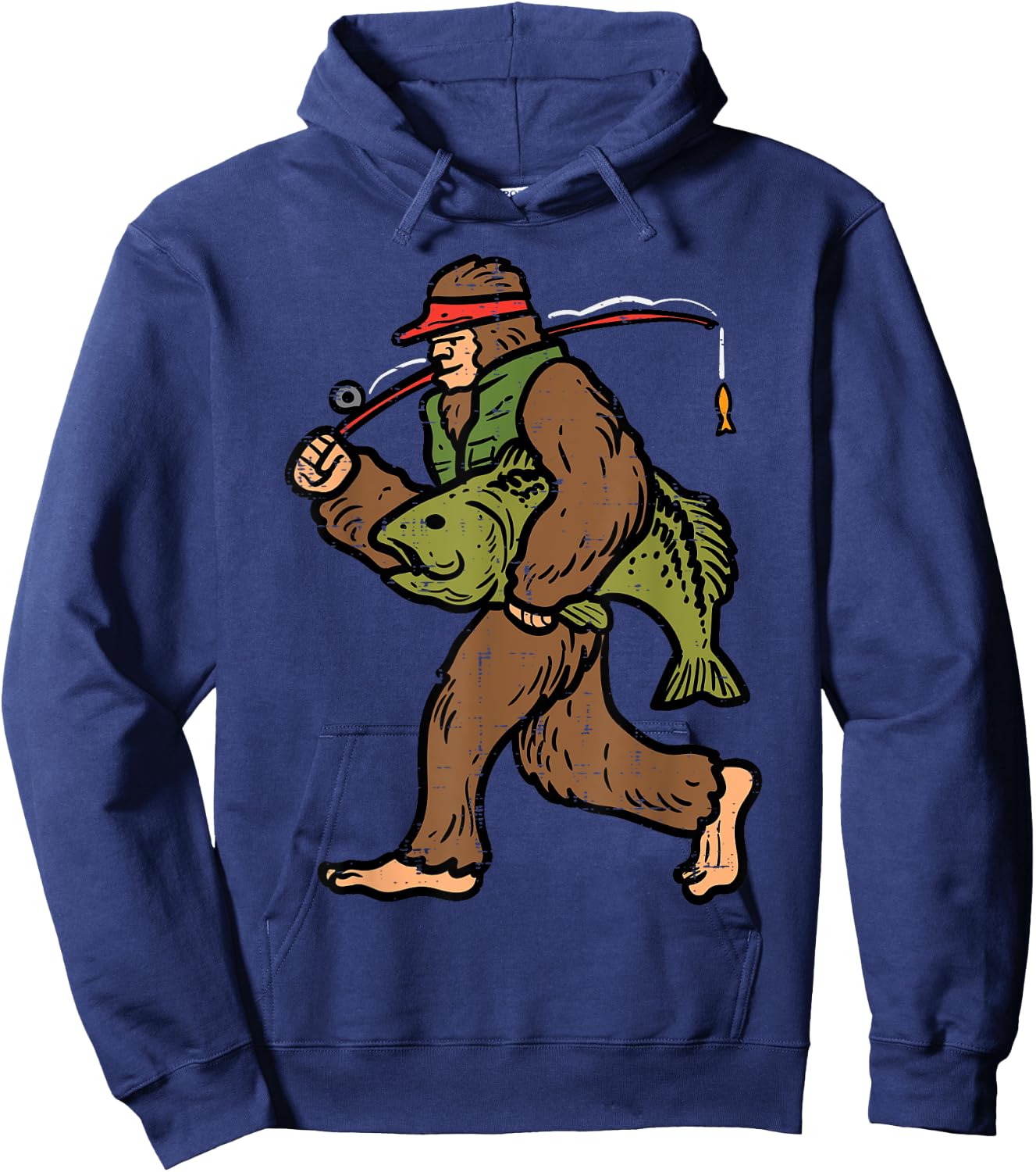 Bigfoot Sasquatch Fishing Funny Fisherman Men Women Kids Hoodie - Hoodie | Navy