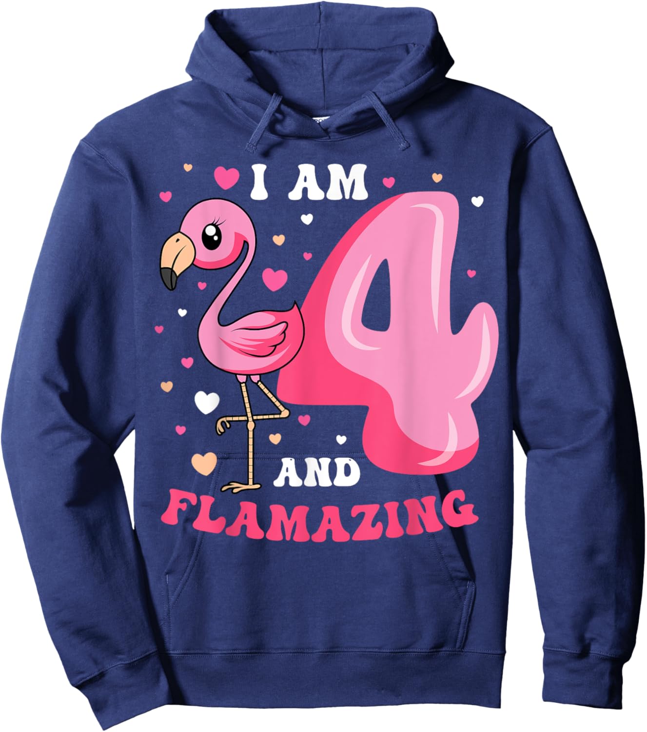 I Am 4 And Flamazing Flamingo Birthday 4th Bday Party Hoodie - Hoodie | Navy