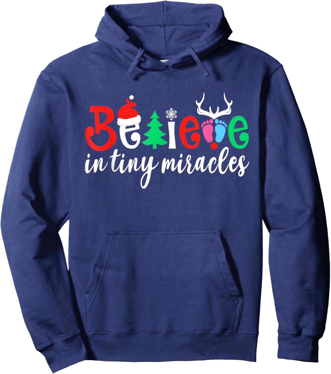 Believe In Tiny Miracles Reindeer Christmas Funny NICU Nurse Hoodie - Hoodie | Navy