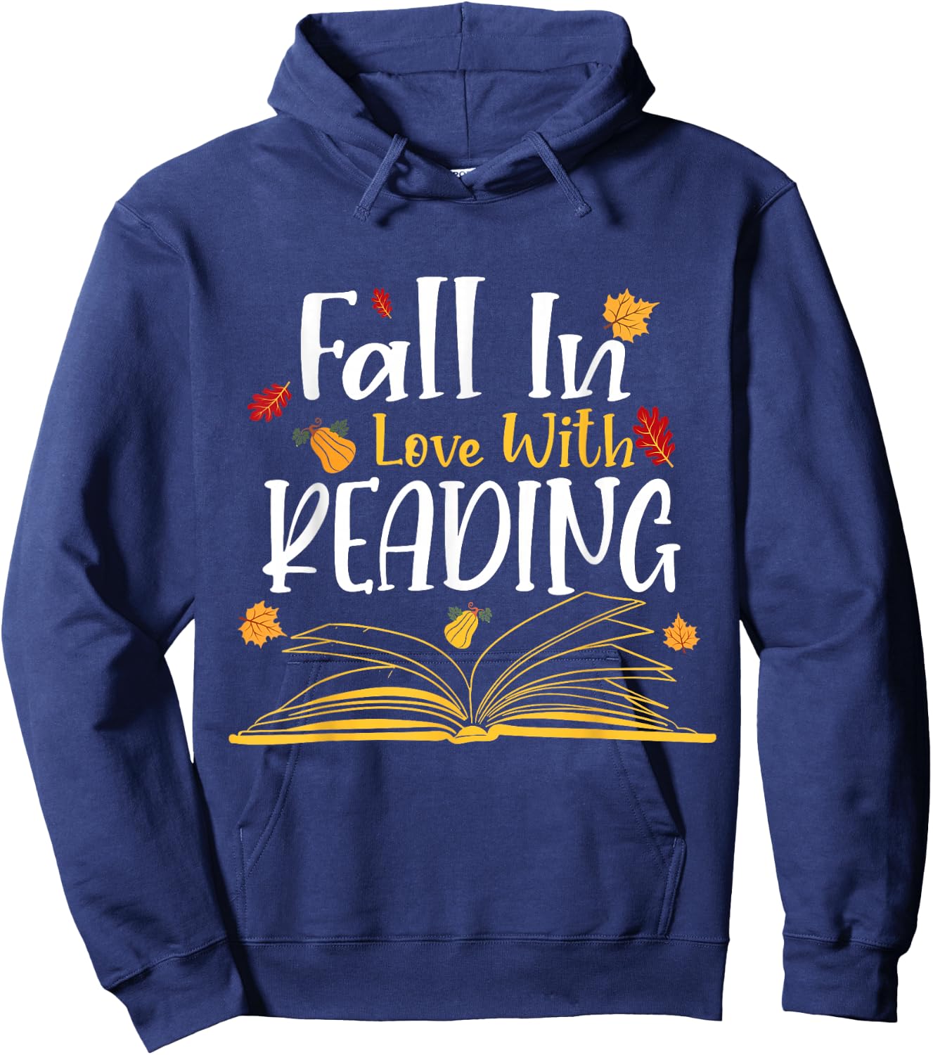 Fall In Love With Reading Fall Leaves Autumn Thanksgiving Hoodie - Hoodie | Navy