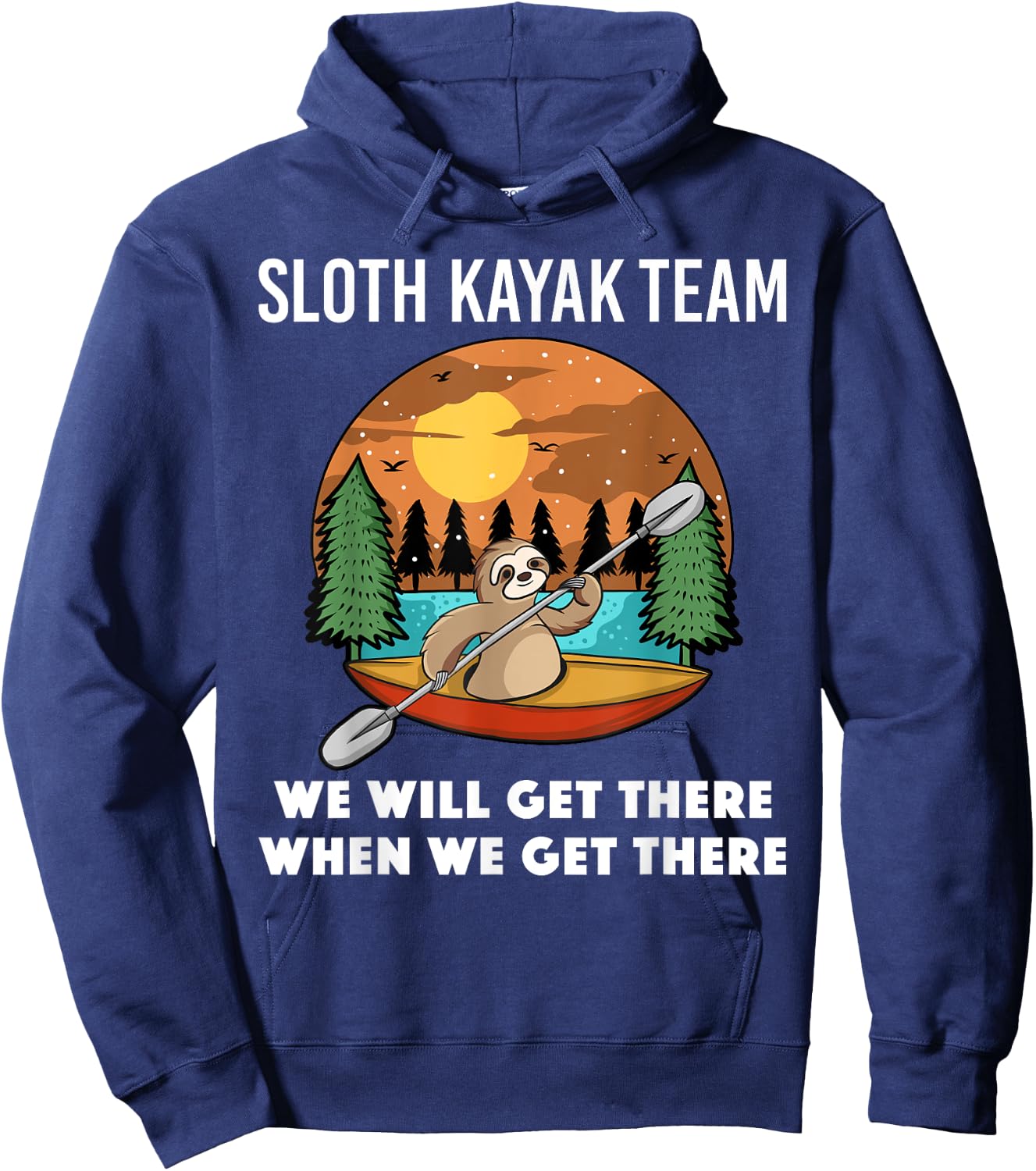 Funny Sloth Kayaking Art Women Kids Kayaker Crew Hoodie - Hoodie | Navy