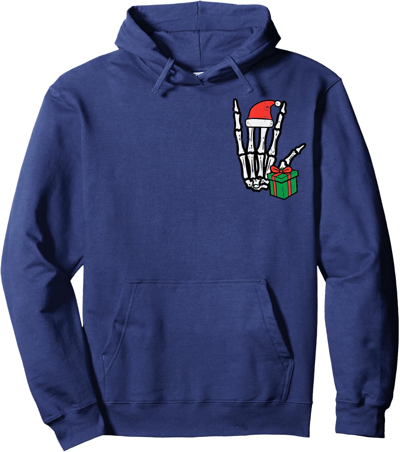 Christmas Rocker Skeleton Hand Pocket Xmas Rock Men Boys Kid Hoodie - Hoodie | Navy