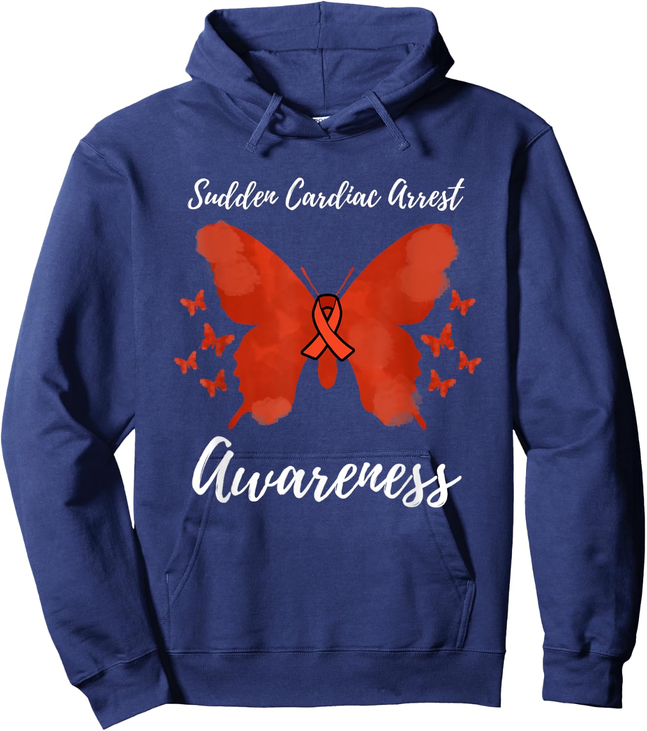 Red Ribbon SCA Sudden Cardiac Arrest Awareness Hoodie - Hoodie | Navy