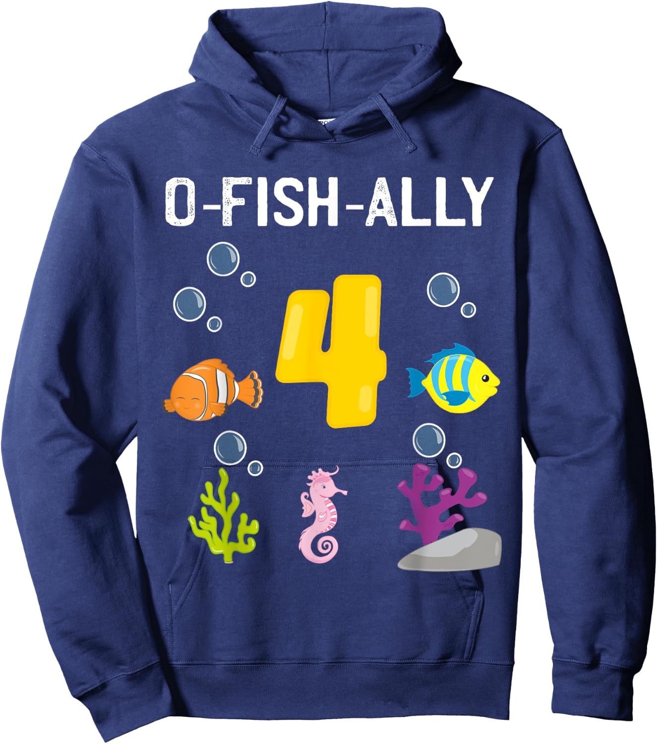 Ofishally Four Year Old Fishing Themed 4Th Birthday Girl Boy Hoodie - Hoodie | Navy