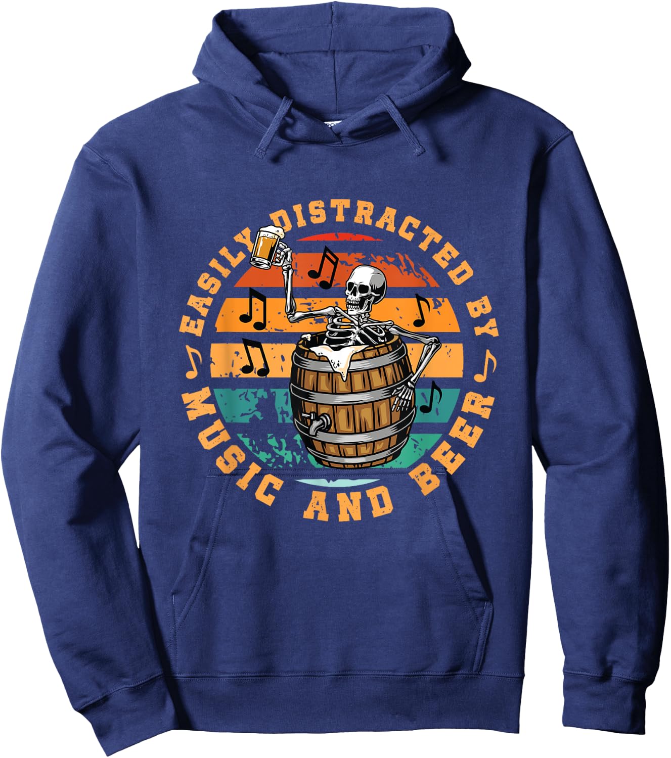 Easily Distracted By Music And Beer | Skeleton In A Barrel Hoodie - Hoodie | Navy