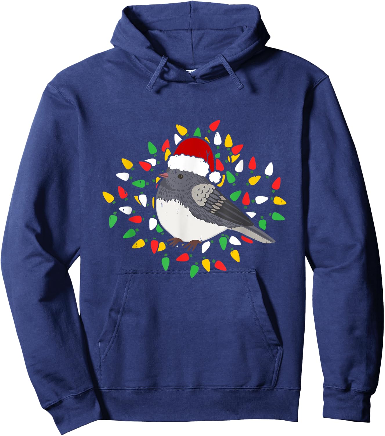 Holiday Xmas Santa Hat Dark Eyed Junco Bird Christmas Hoodie - Hoodie | Navy
