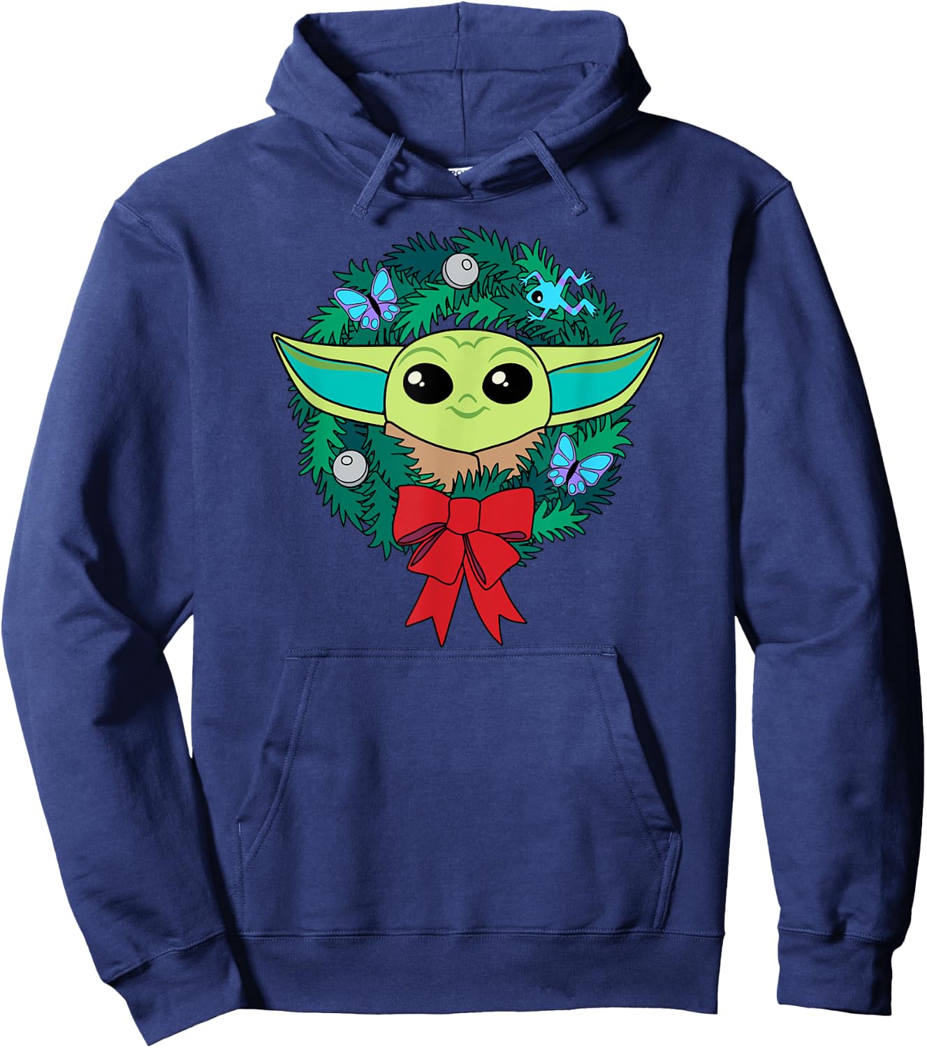 Amazon Essentials The Mandalorian Grogu Holiday Christmas Wreath Hoodie - Hoodie | Navy