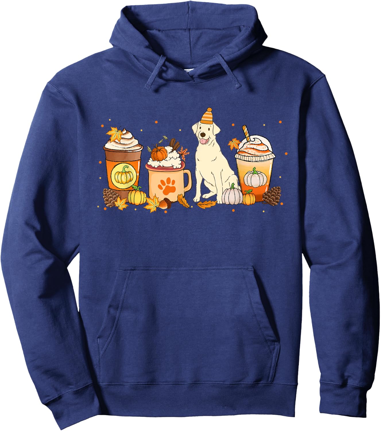 Labrador Retriever Coffee Pumpkin Spice Fall Thanksgiving Hoodie - Hoodie | Navy