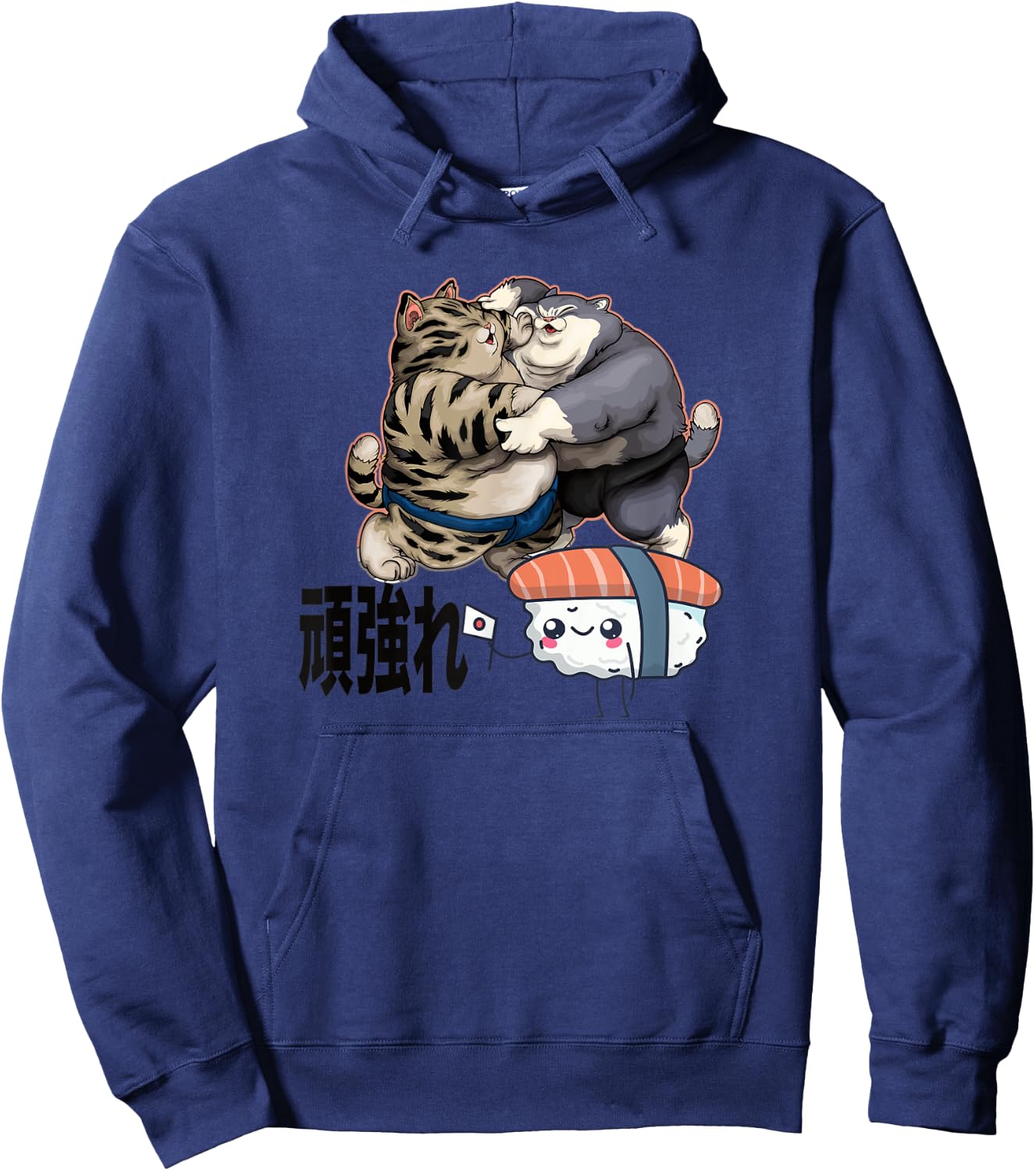 Sumo Cats Fighting for Sushi Japanese Hoodie - Hoodie | Navy