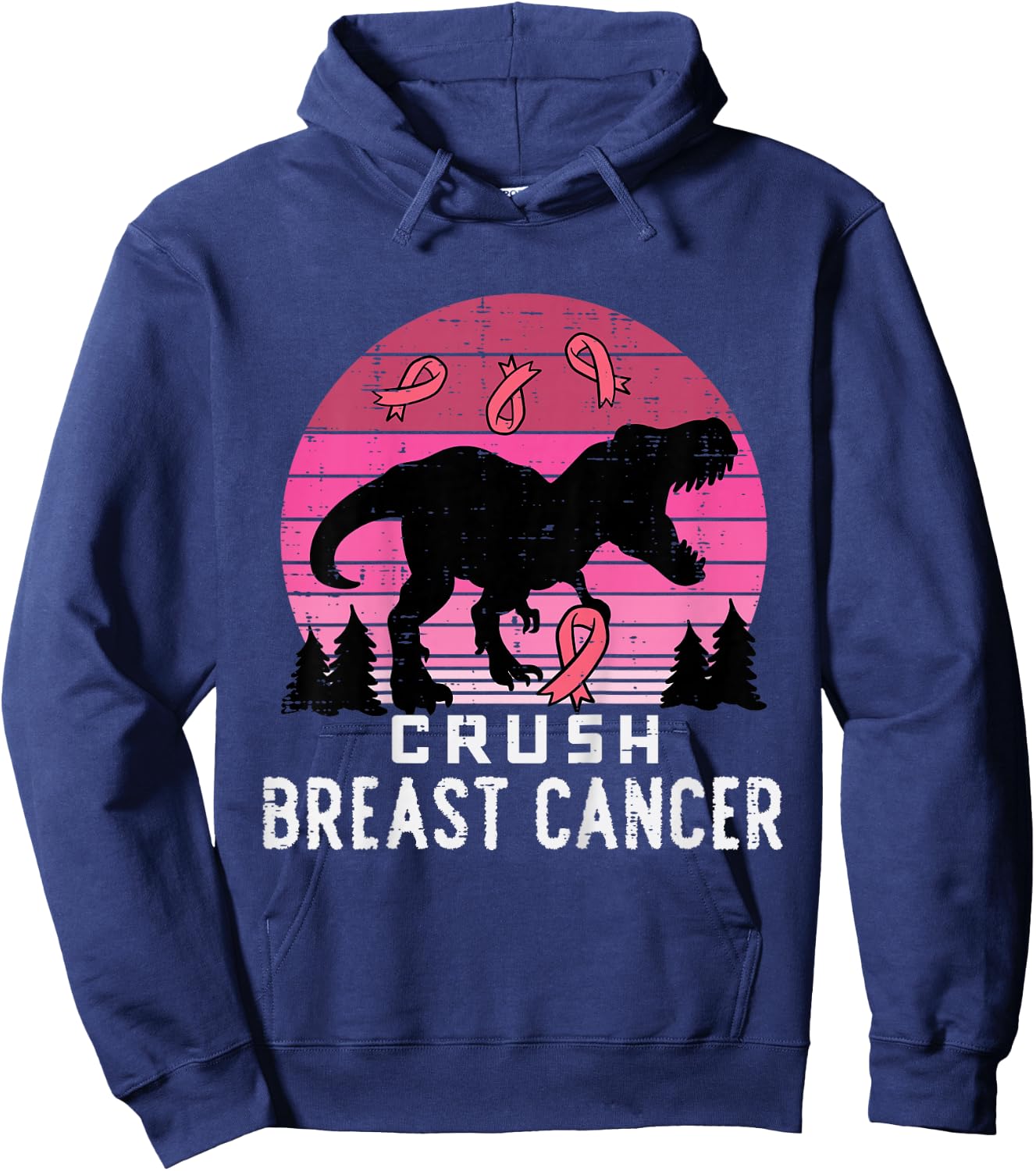 Kids Crush Breast Cancer Pink Trex Dino Awareness Toddler Boys Hoodie - Hoodie | Navy