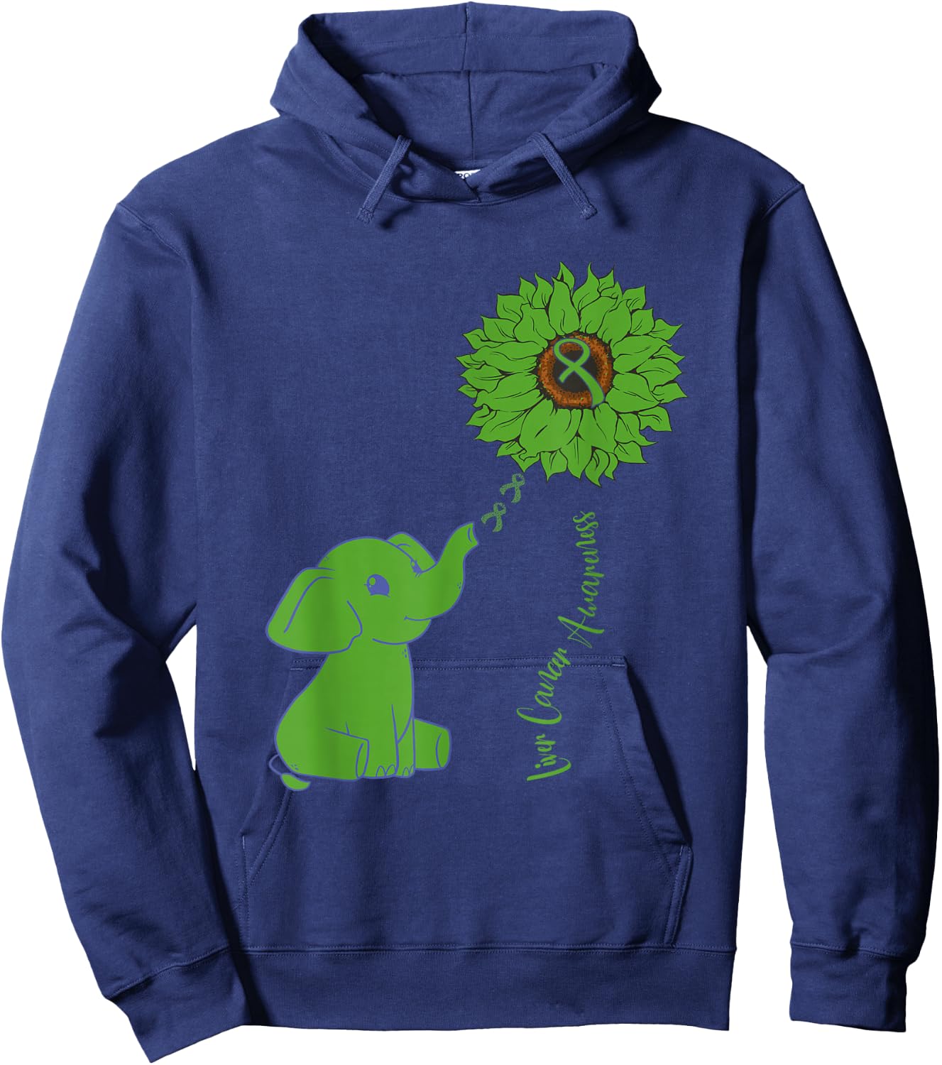 Elephant Sunflower Ribbon Liver Cancer Awareness Warrior Hoodie - Hoodie | Navy