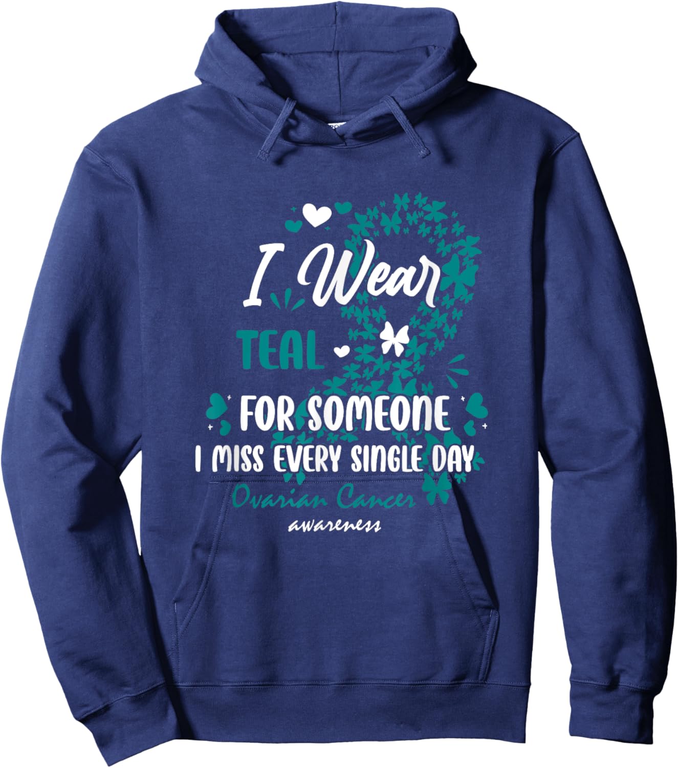 Teal Ovarian Cancer Angel Memory Warrior Support Family Hoodie - Hoodie | Navy