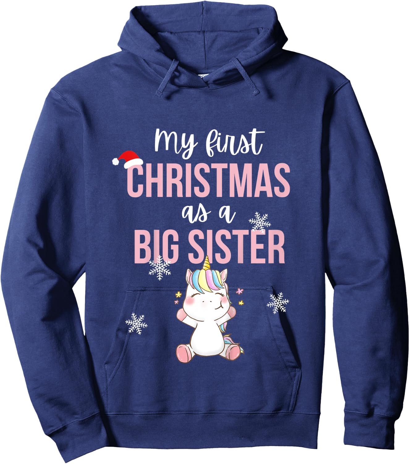 Kids My First One As A Big Sister Promoted Christmas Unicorn Hoodie - Hoodie | Navy