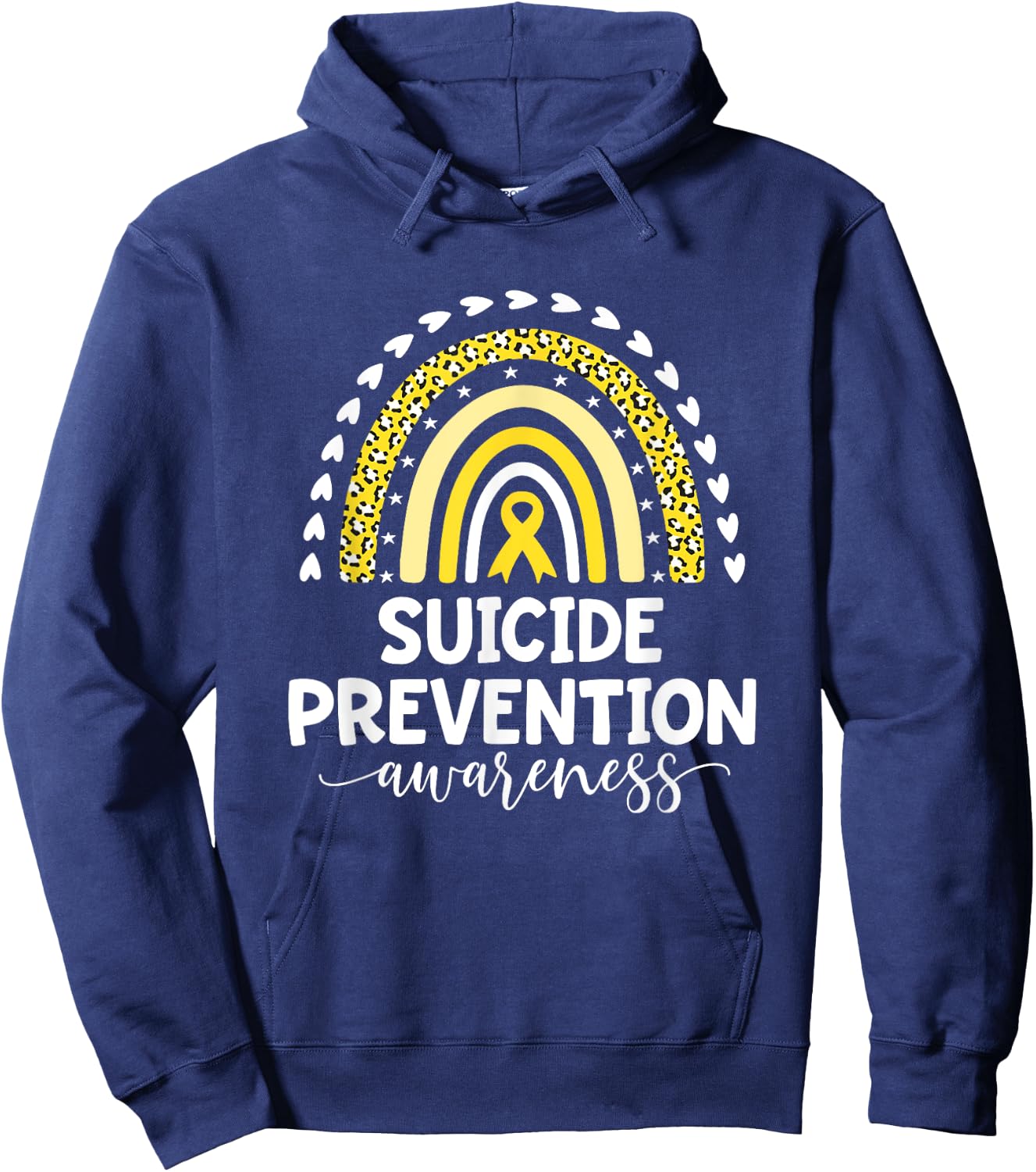Yellow Rainbow Ribbon Support Suicide Prevention Awareness Hoodie - Hoodie | Navy