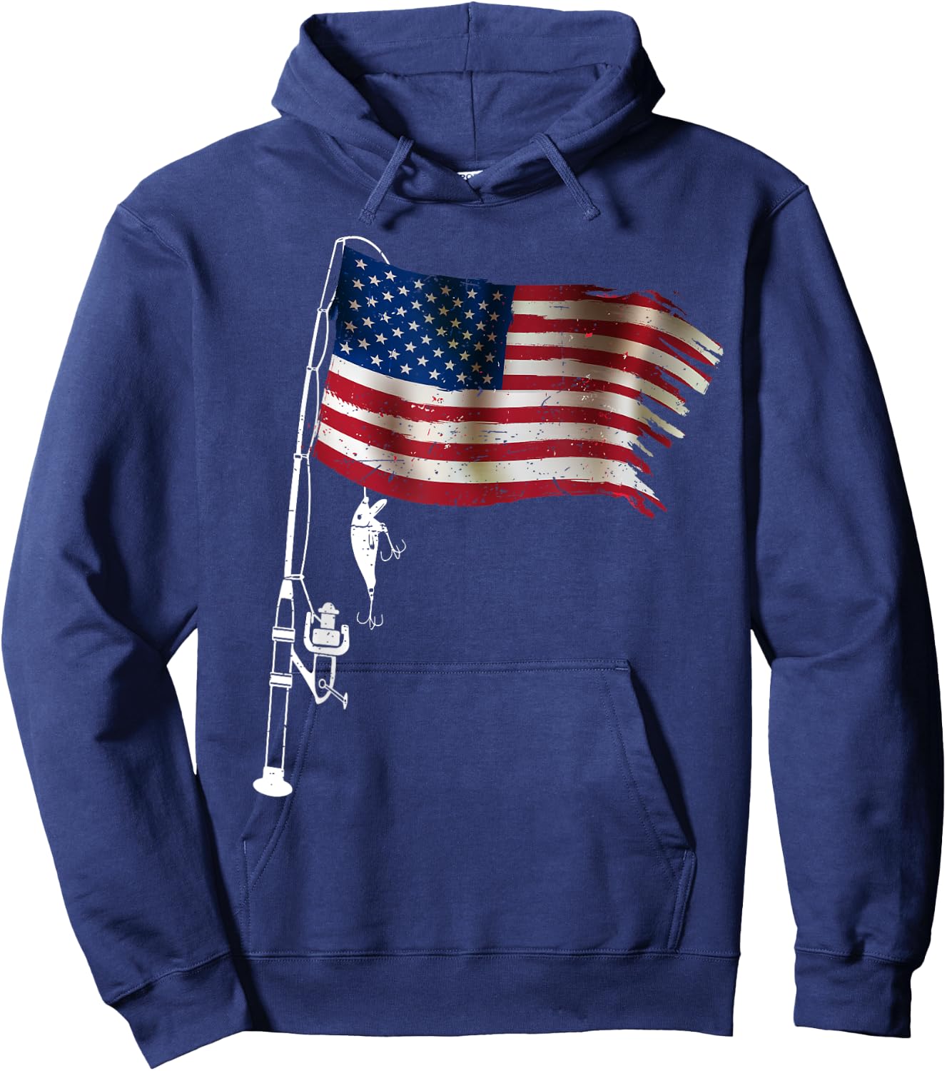 American Flag Fishing-Shirt 4th July Men Boy Patriotic Dad Hoodie - Hoodie | Navy