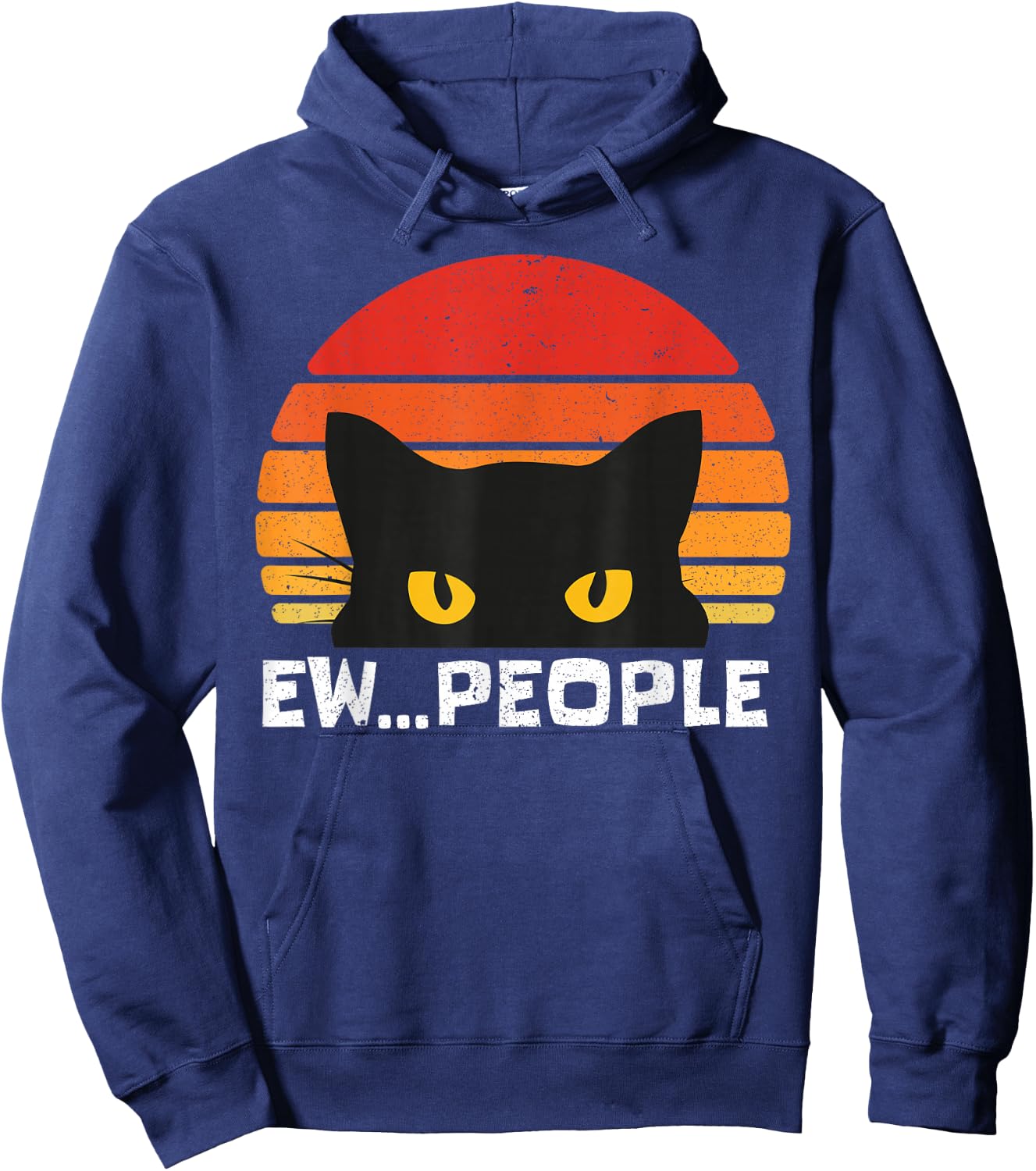 Ew People Retro Funny Black Cat Gifts Anti Social Men Women Hoodie - Hoodie | Navy