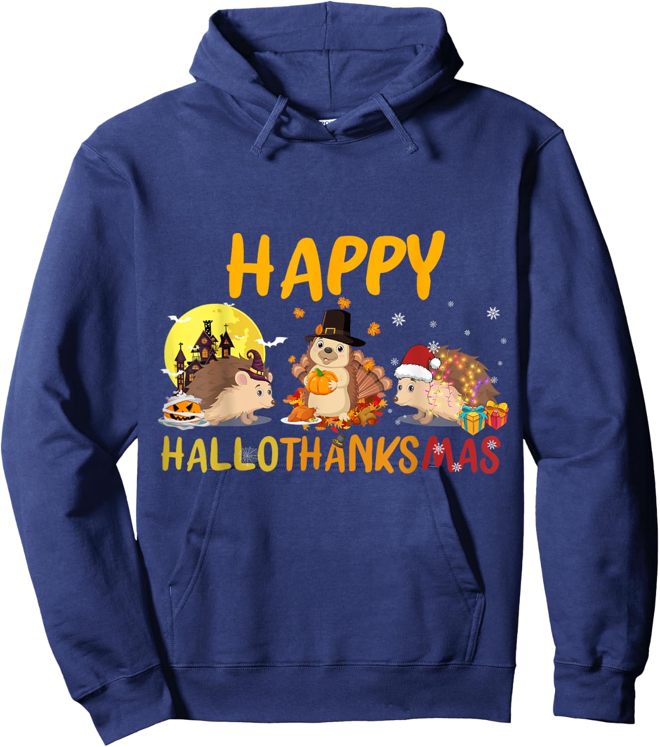 Hedgehog Happy Fall Autumn Christmas Halloween Thanksgiving Hoodie - Hoodie | Navy