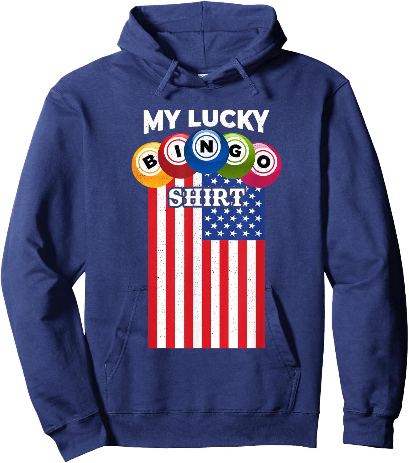 Lucky Bingo With American Flag Funny Bingo Player Hoodie - Hoodie | Navy