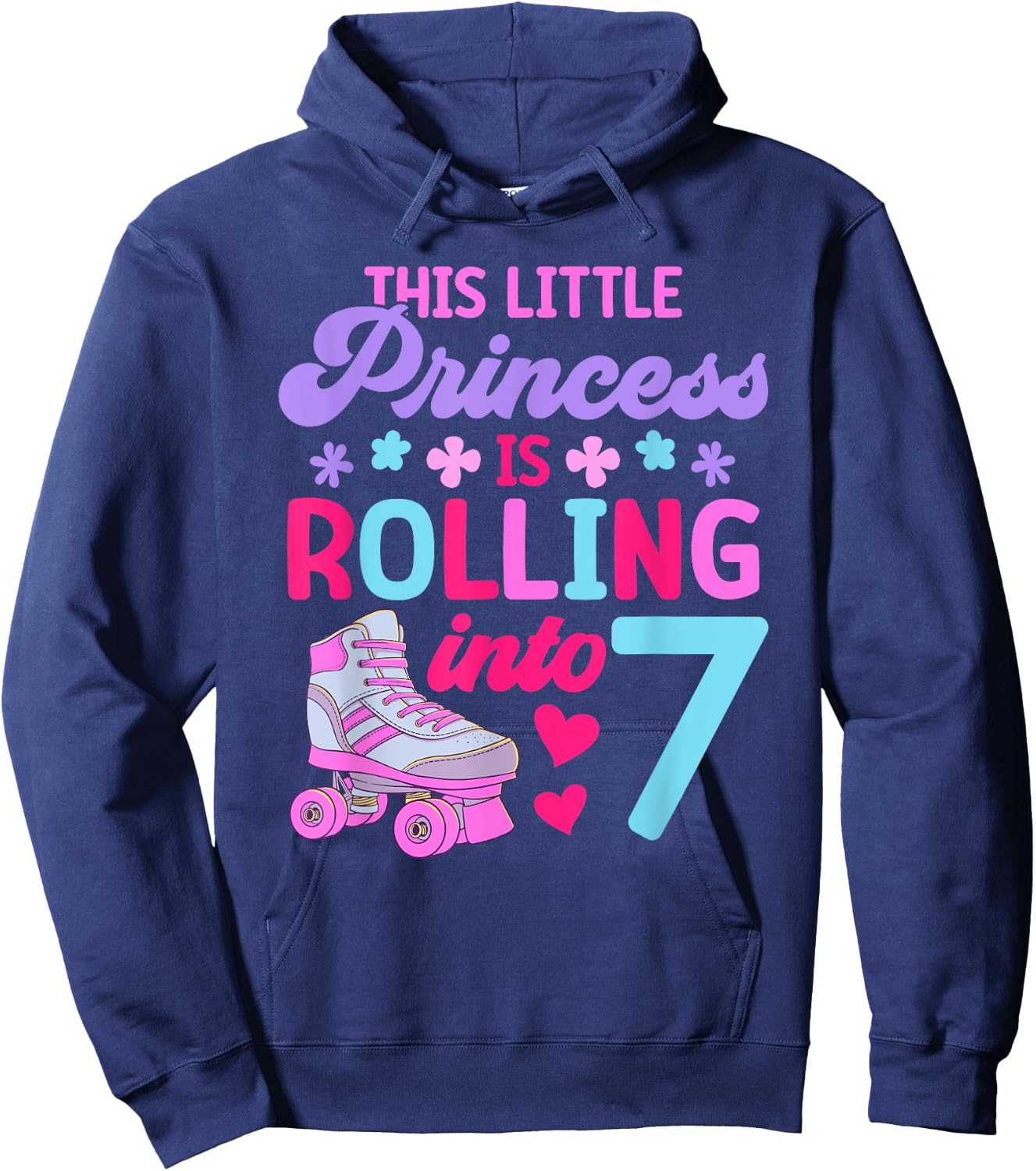 Rolling into 7 Girls 7th Birthday Roller Skates Hoodie - Hoodie | Navy