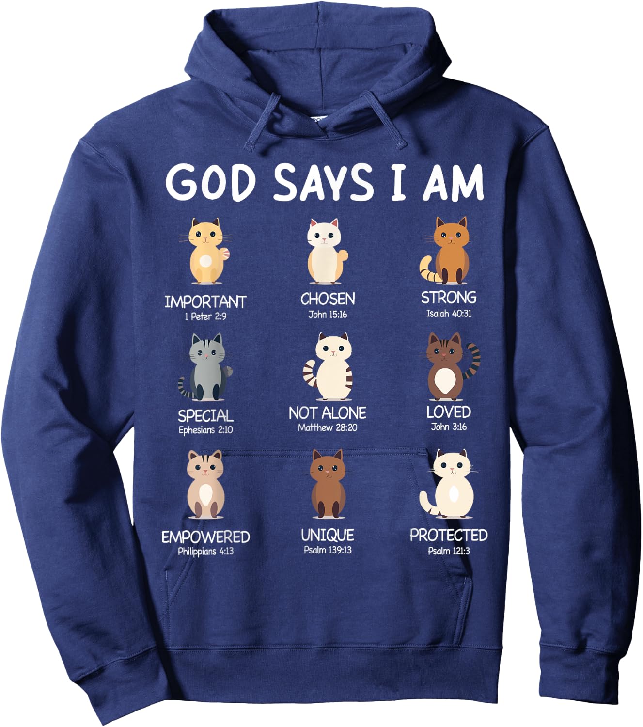 Cute God Says I Am Cat Lover Funny Christian Kids Girls Hoodie - Hoodie | Navy