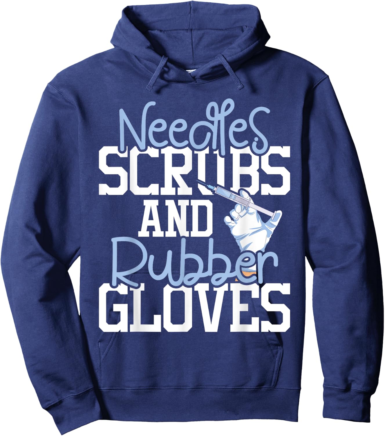 Needles Scrubs And Rubber Gloves - Medical Phlebotomy Nurse Hoodie - Hoodie | Navy
