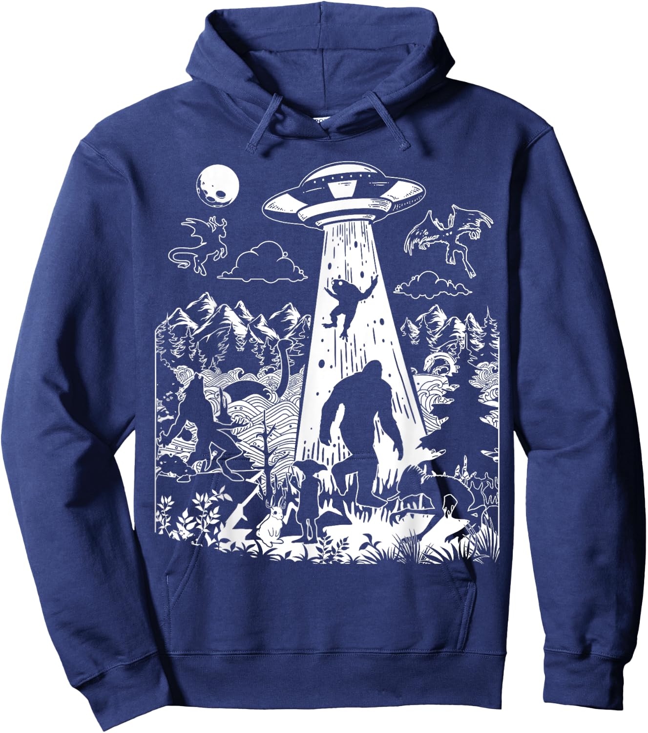 Mothman Bigfoot Dogman Alien Loch Ness All Cryptid Monsters Hoodie - Hoodie | Navy