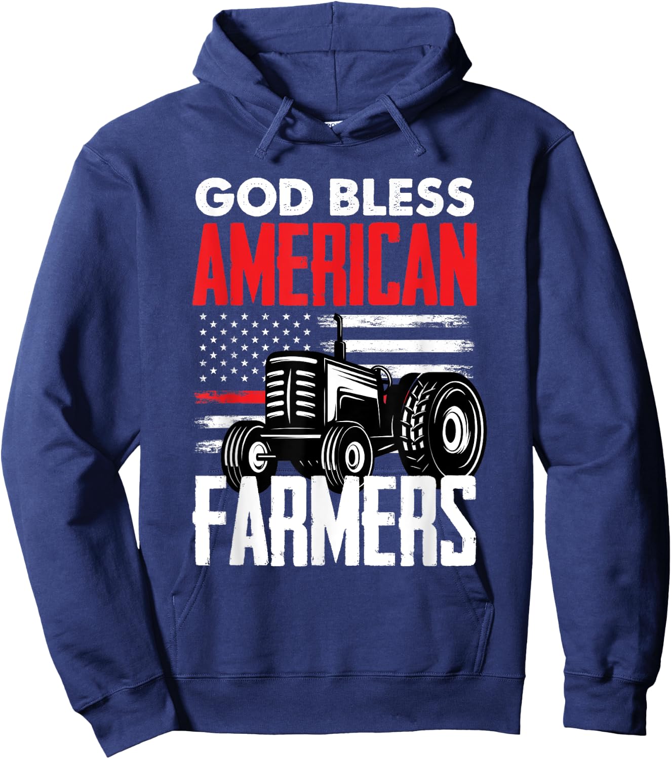 God Bless American Farmers Patriotic US Flag Farmer Hoodie - Hoodie | Navy