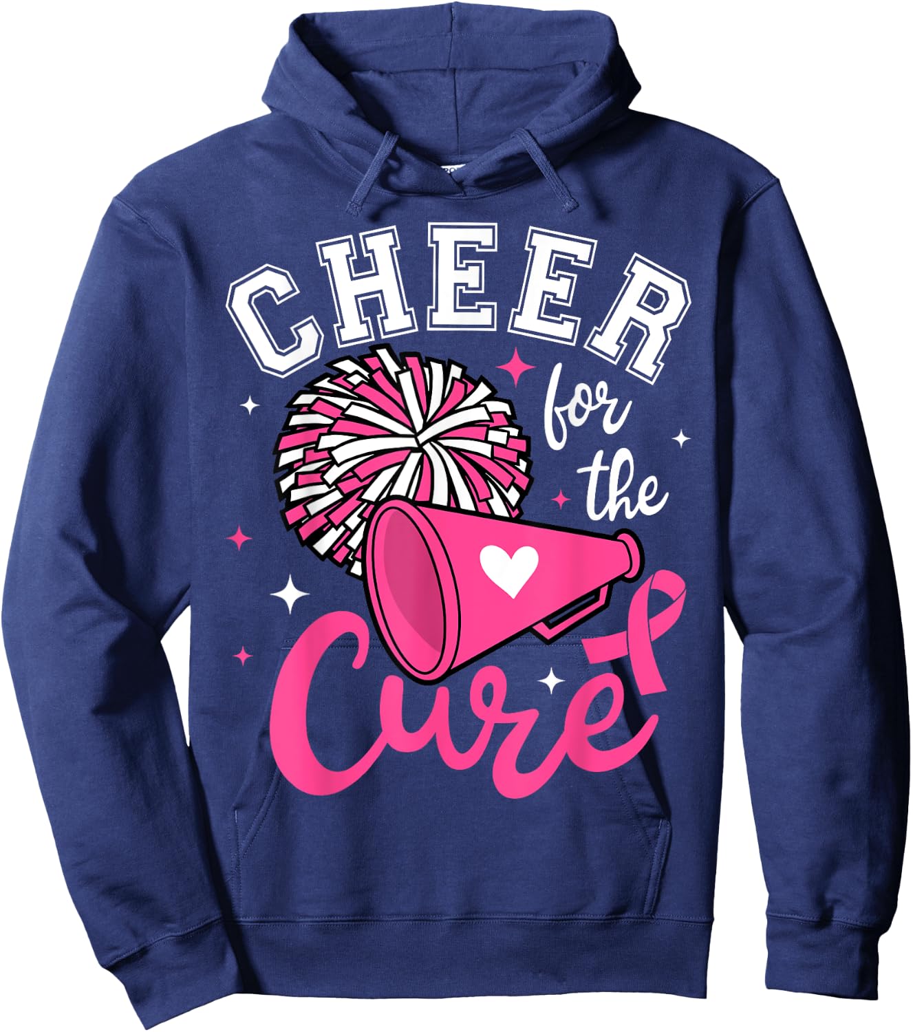 Cheer for the cure Cute Cheerleader Pink Ribbon Pom Pom Hoodie - Hoodie | Navy
