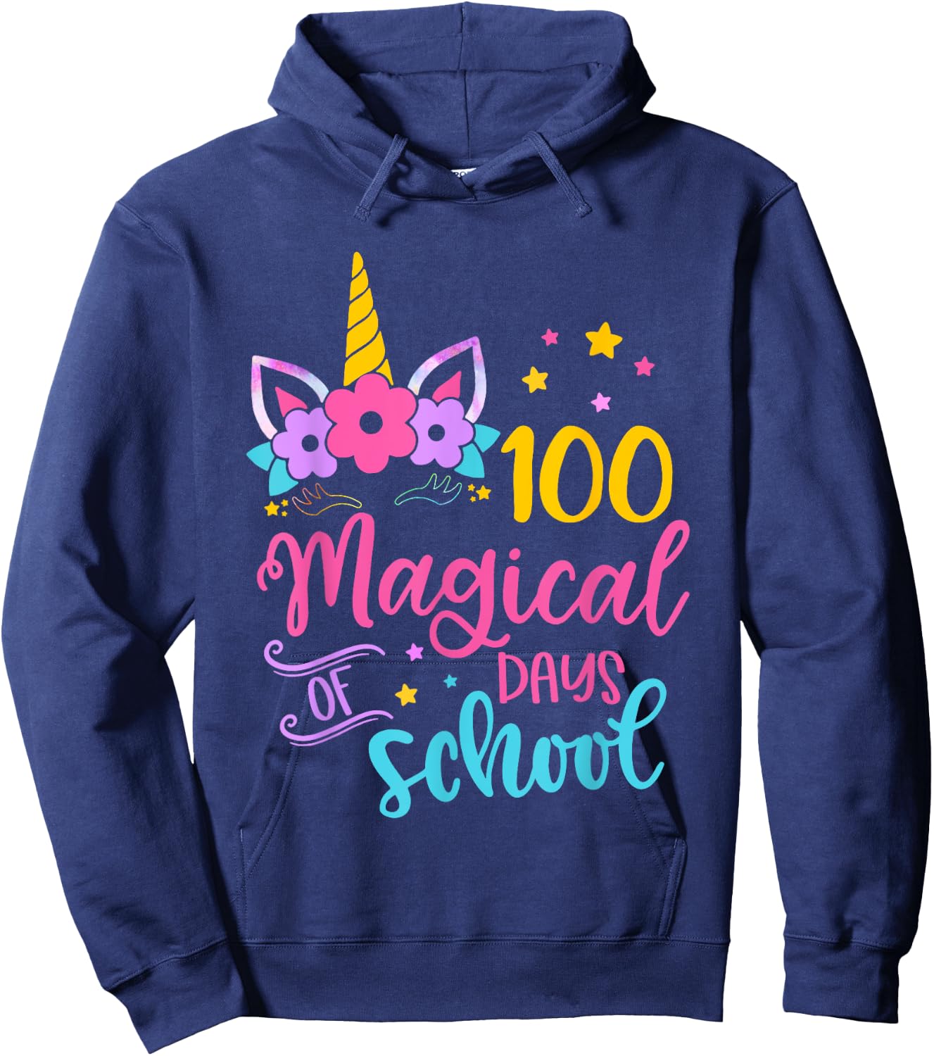 Unicorn Happy 100th Day 100 Magical Days Of School Girls Kid Hoodie - Hoodie | Navy