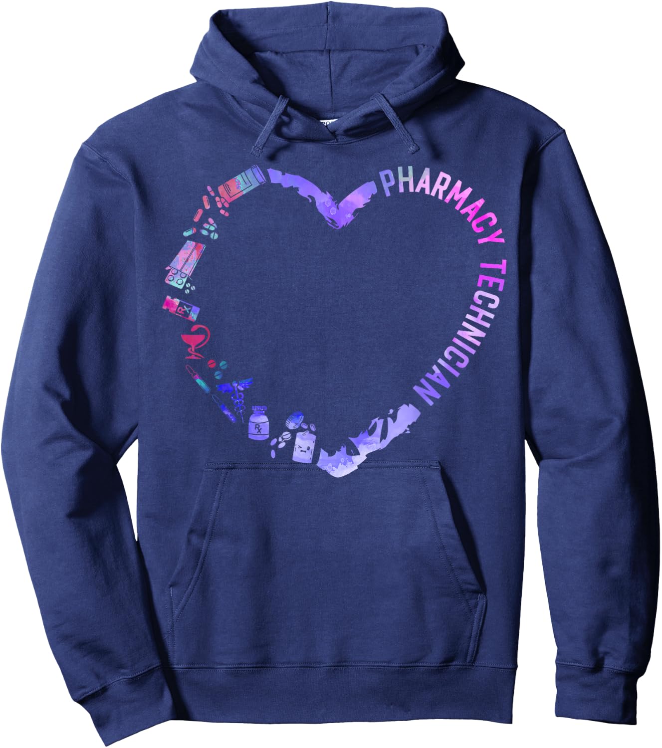 Pharmacy Tech Technician Pharmacist Student Heart Watercolor Hoodie - Hoodie | Navy