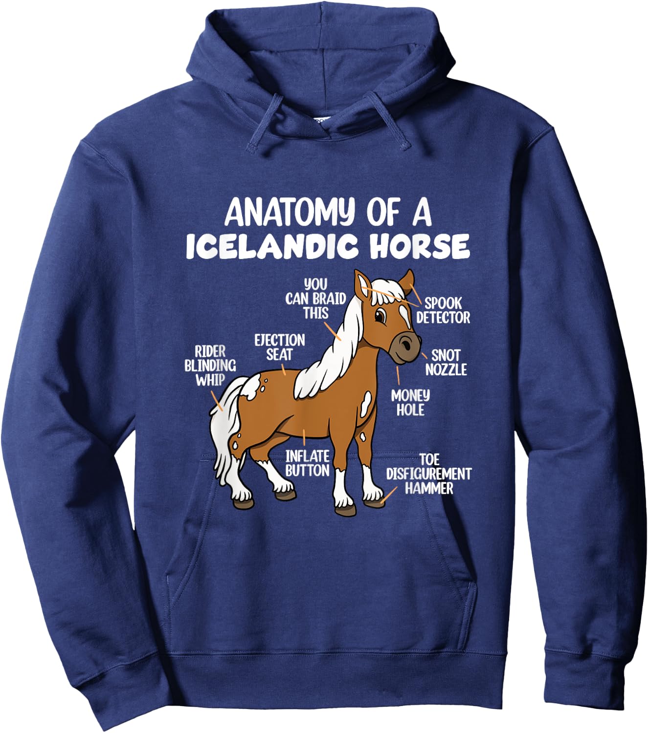 Icelandic Horse Design Anatomy Of A Icelandic Horse , -Adults, -Kids, Black, Small, Short Sleeve Hoodie - Hoodie | Navy