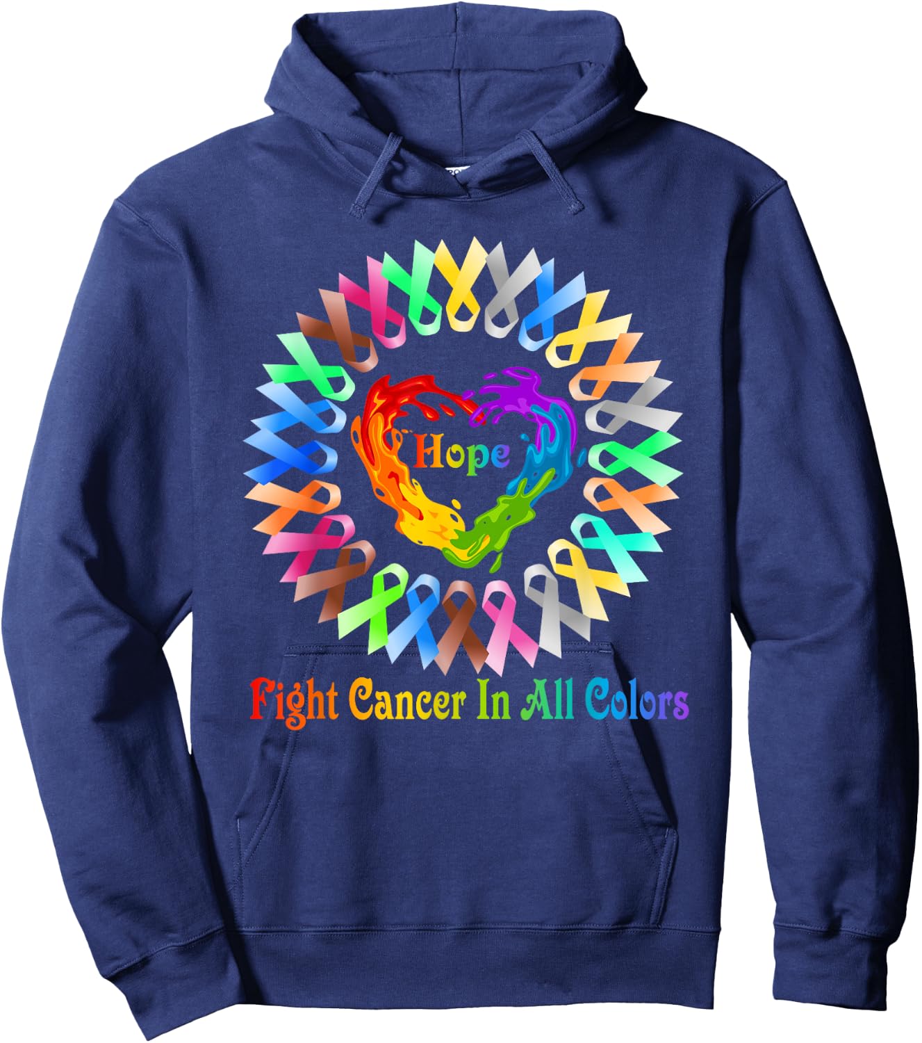 Fight Cancer In All Color Feather Breast Cancer Awareness Hoodie - Hoodie | Navy